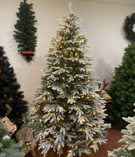 The Colombian PreLit Artificial Christmas Tree Snow Flocked Green