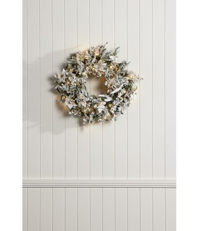 Snow Pre-Lit Wreath Flowers 61 - Frosted Colonial - Christmas Wreath