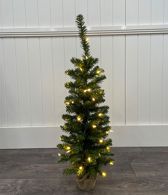 PreLit Tree in Hessian Pot Artificial Table Top Christmas Tree