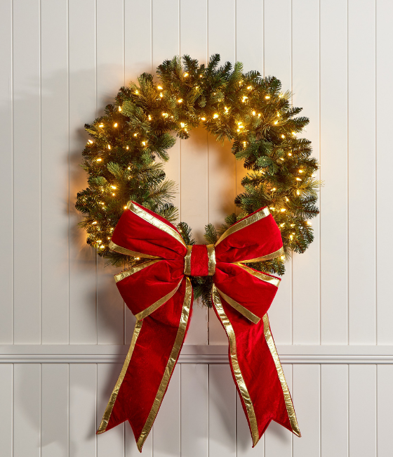 61cm Red and Gold Velvet Ribbon Bow - Image 2