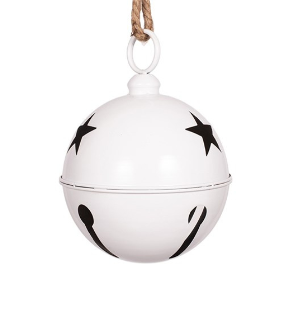 16cm White Metal Round Bell with Star Cut-Out